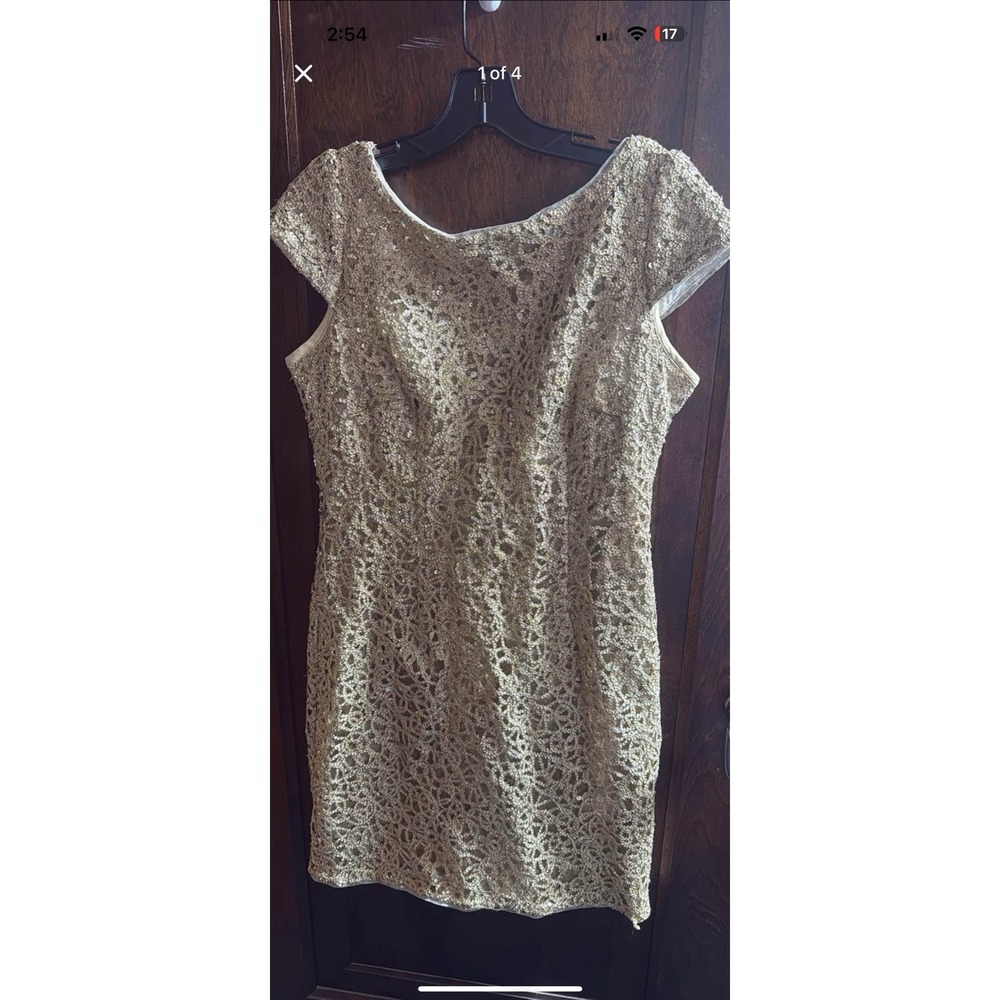 Adrianna Papell Gold Sequin Party Dress Size 10 Short
